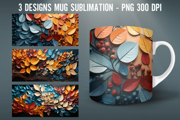 Download 3D Leaf Mug Wrap Sublimation Designs - Sublimation designs Collection