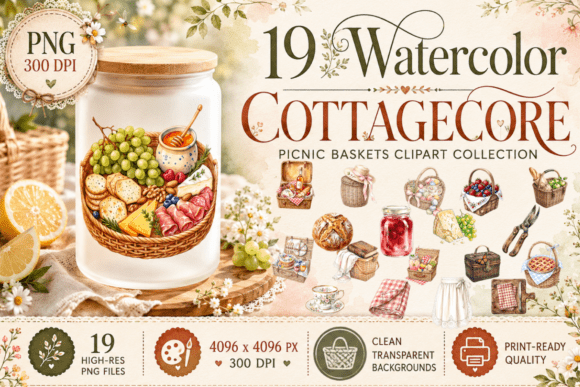 Download Cottagecore Picnic Basket Clipart PNG - Premium Resources