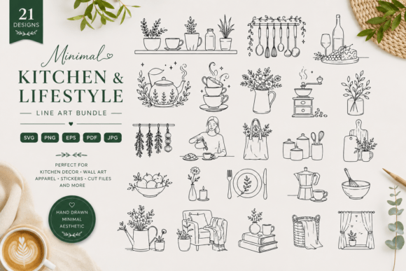 Download Cozy Kitchen Line Art Bundle - Premium Resources