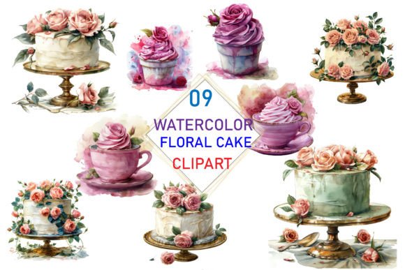Download Watercolor Floral Cakes PNG, Elegant Des - Premium Resources