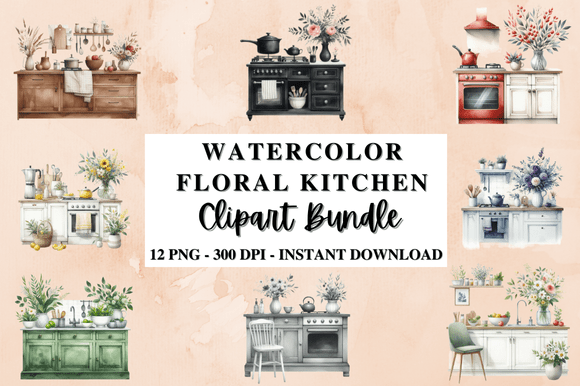 Download Watercolor Floral Kitchen Clipart Bundle - Premium Resources